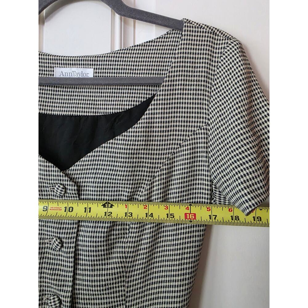Vintage Ann Taylor Houndstooth Midi Dress Size 6 Black White Button Front 90s - Picture 4 of 7